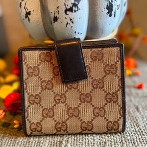 Gucci G Logo Print Canvas Brown Leather Vintage